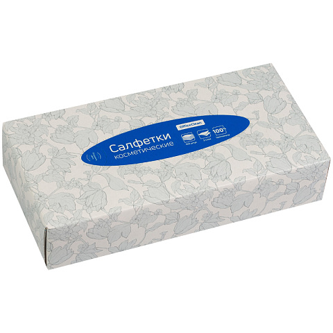 Салфетки косметические, 2-слойные, 20*20см, в картонном боксе, белые, 100шт.