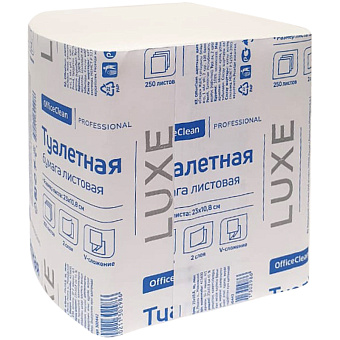Бумага туалетная листовая OfficeClean (V-сложение) 2-слоя, 250лист/пач