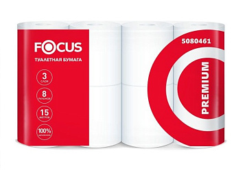 Бумага туалетная бытовая Focus Premium 3-слоя, 15м